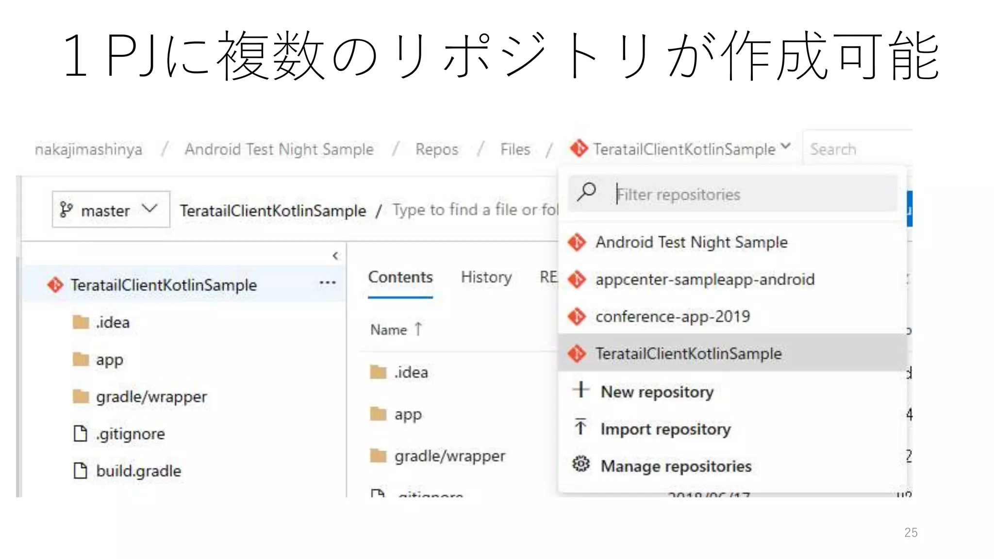 25
１PJに複数のリポジトリが作成可能
 