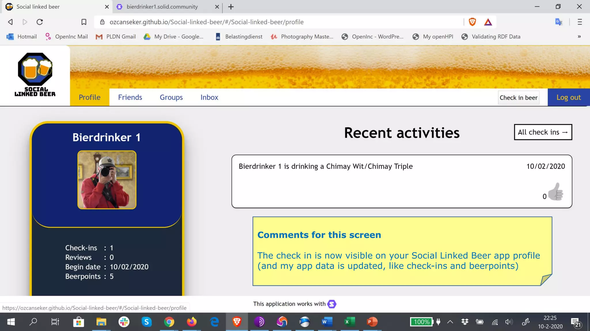 Comments for this screen
The check in is now visible on your Social Linked Beer app profile
(and my app data is updated, like check-ins and beerpoints)
 