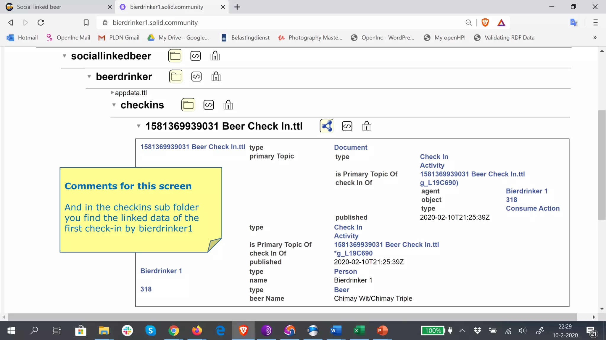 Comments for this screen
And in the checkins sub folder
you find the linked data of the
first check-in by bierdrinker1
 