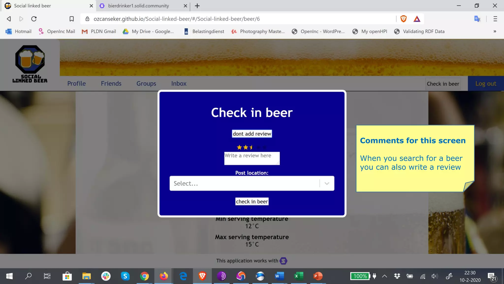 Comments for this screen
When you search for a beer
you can also write a review
 