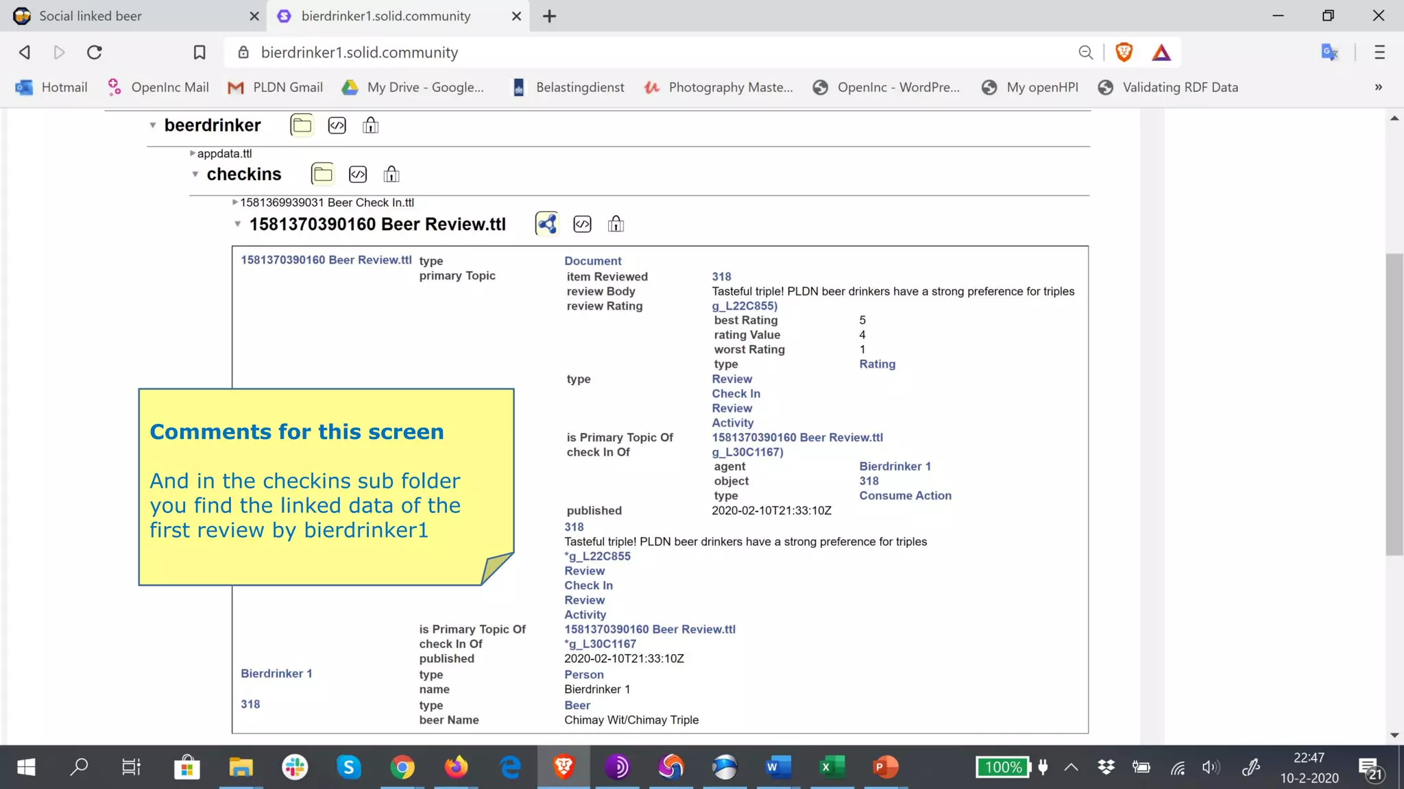 Comments for this screen
And in the checkins sub folder
you find the linked data of the
first review by bierdrinker1
 