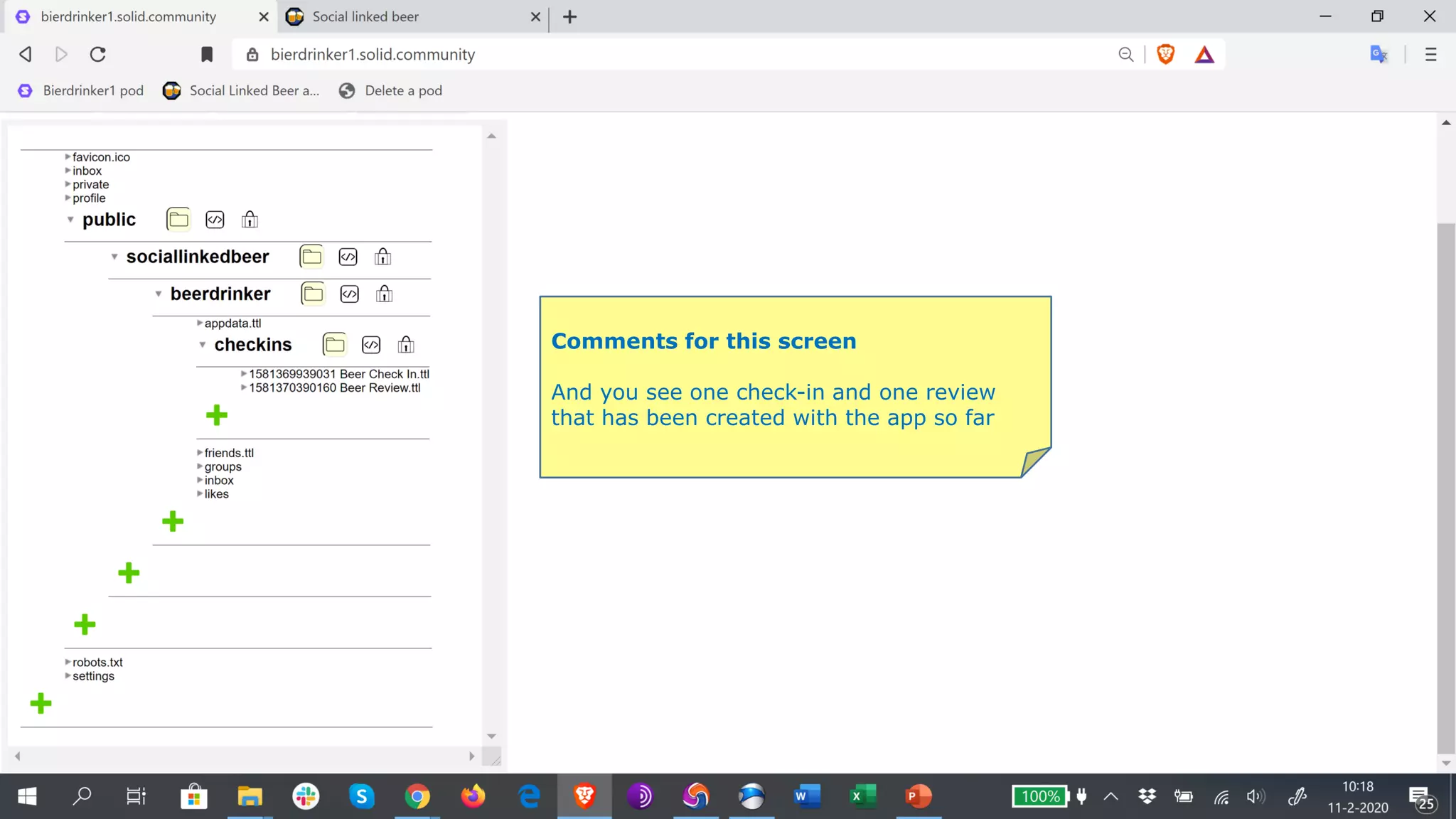 Comments for this screen
And you see one check-in and one review
that has been created with the app so far
 