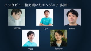 インタビュー協力頂いたエンジニア 多謝!!!
yaman ogu moto
factoryyuta
 