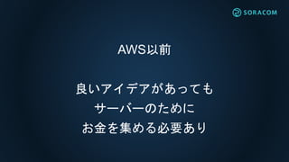 AWS以前
良いアイデアがあっても
サーバーのために
お金を集める必要あり
 