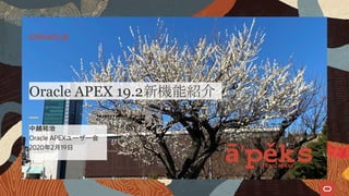 Oracle APEXユーザー会
2020年2月19日
中越祐治
Oracle APEX 19.2新機能紹介
 