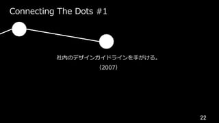 22	
Connecting The Dots #1
社内のデザインガイドラインを⼿がける。
（2007）
 