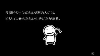 50	
⻑期ビジョンのない8割の⼈には、
ビジョンをもたない⽣きかたがある。
 