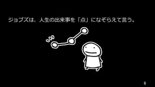 6	
ジョブズは、⼈⽣の出来事を「点」になぞらえて⾔う。
 
