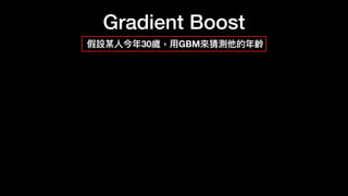 Gradient Boost
假設某
人
今年30歲，
用
GBM來猜測他的年齡
 