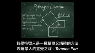 數學符號只是
一
種精簡
又
精確的
方
法
表達某
人
的直覺之躍 - Terence Parr
 