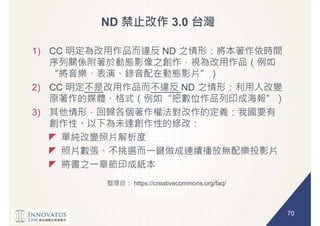 70
ND 3.0
1) CC ND
2) CC ND
3)
https://creativecommons.org/faq/
 