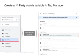 AllFacebook Advance ∙ Power FB Pixel with Google Tag Manager ∙ Rahul Agarwal
Create a 1st Party cookie variable in Tag Man...