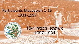 Participants Maccabiah 1-15
1931-1997
‫מכביה‬ ‫משתתפי‬15-1
1997-1931
 