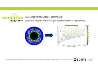 © 2013-2019 EOMYS ENGINEERING / 121 rue de Chanzy CS10128 59030 Lille Cedex FRANCE / www.eomys.com / contact@eomys.com
MANATEE® SIMULATION SOFTWARE
Magnetic Acoustic Noise Analysis Tool for Electrical Engineering
 