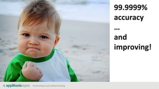 Automating visual software testing
99.9999%
accuracy
…
and
improving!
 