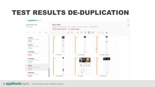 Automating visual software testing
TEST RESULTS DE-DUPLICATION
 