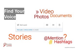 Stories
Find Your
Hashtags
@Mention
Copyright Wildfire Social Marketing 2020
Video
DocumentsPhotos
#
»
Voice
?
 
