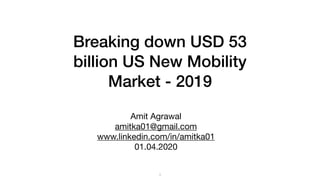 Breaking down USD 53
billion US New Mobility
Market - 2019
Amit Agrawal

amitka01@gmail.com

www.linkedin.com/in/amitka01

01.04.2020
1
 
