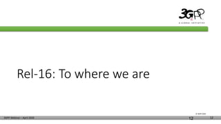 © 3GPP 2020
3GPP Webinar – April 2020 12
Rel-16: To where we are
12
 