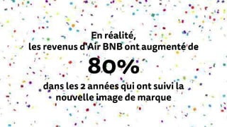 En réalité,
les revenus d'Air BNB ont augmenté de
80%
dans les 2 années qui ont suivi la
nouvelle image de marque
 