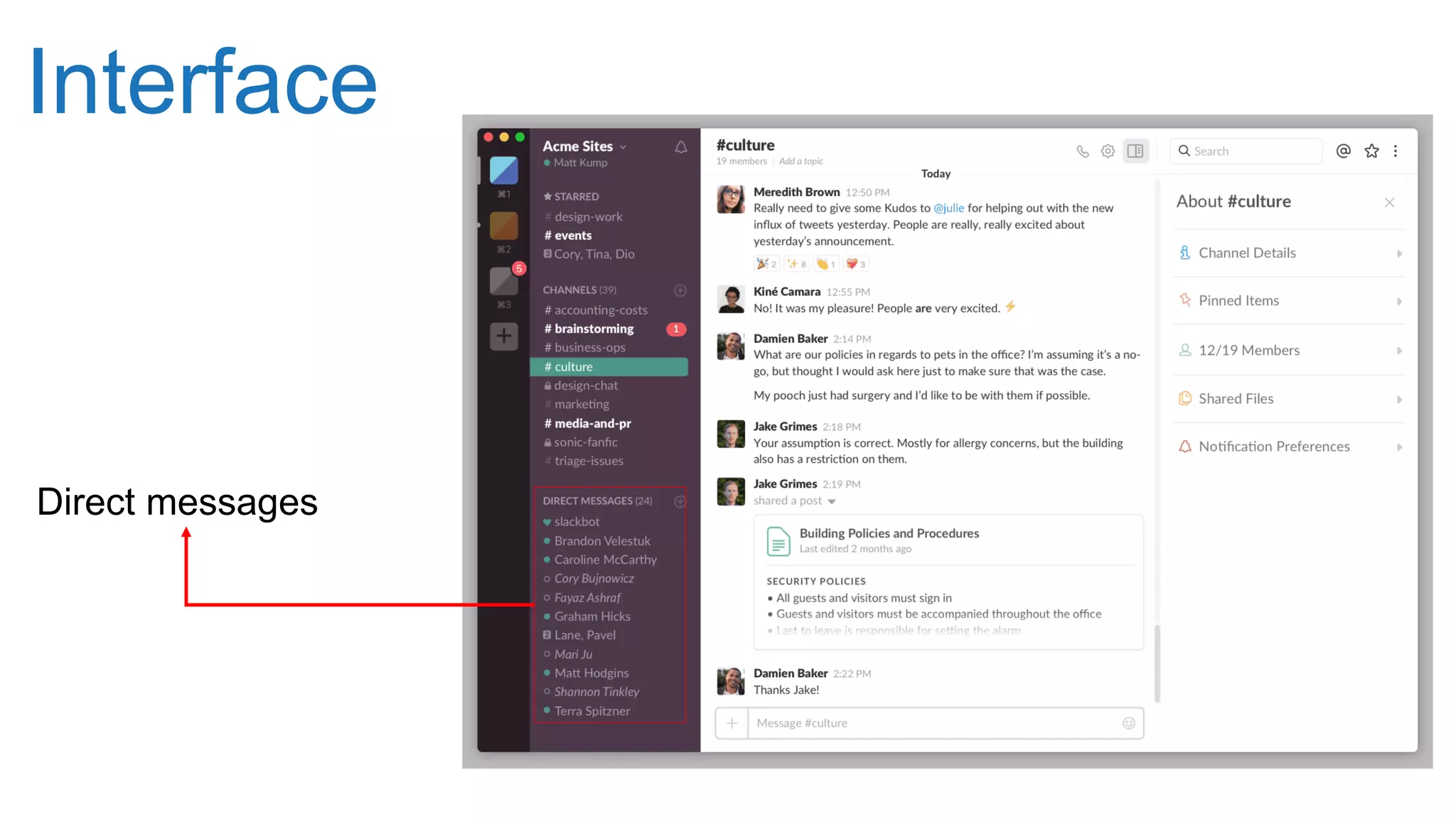 Interface
Direct messages
 