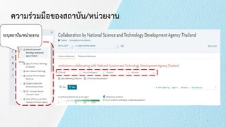 ความรวมมือของสถาบัน/หนวยงาน
40
ระบุสถาบัน/หนวยงาน
 