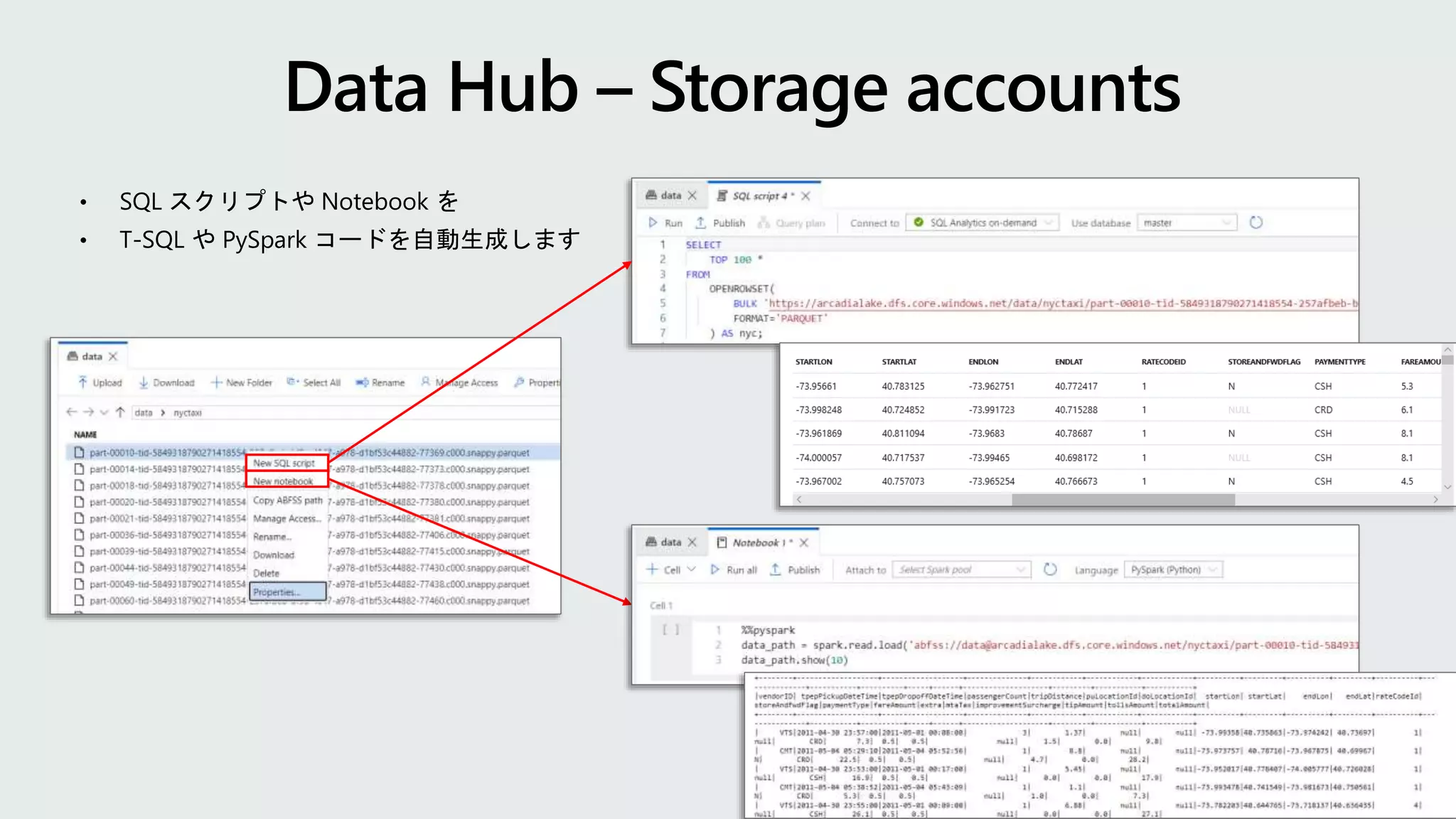 • SQL スクリプトや Notebook を
• T-SQL や PySpark コードを自動生成します
 
