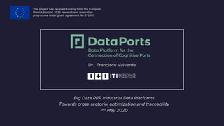 Dr. Francisco Valverde
Big Data PPP Industrial Data Platforms
Towards cross-sectorial optimization and traceability
7th May 2020
This project has received funding from the European
Union's Horizon 2020 research and innovation
programme under grant agreement No 871493
 
