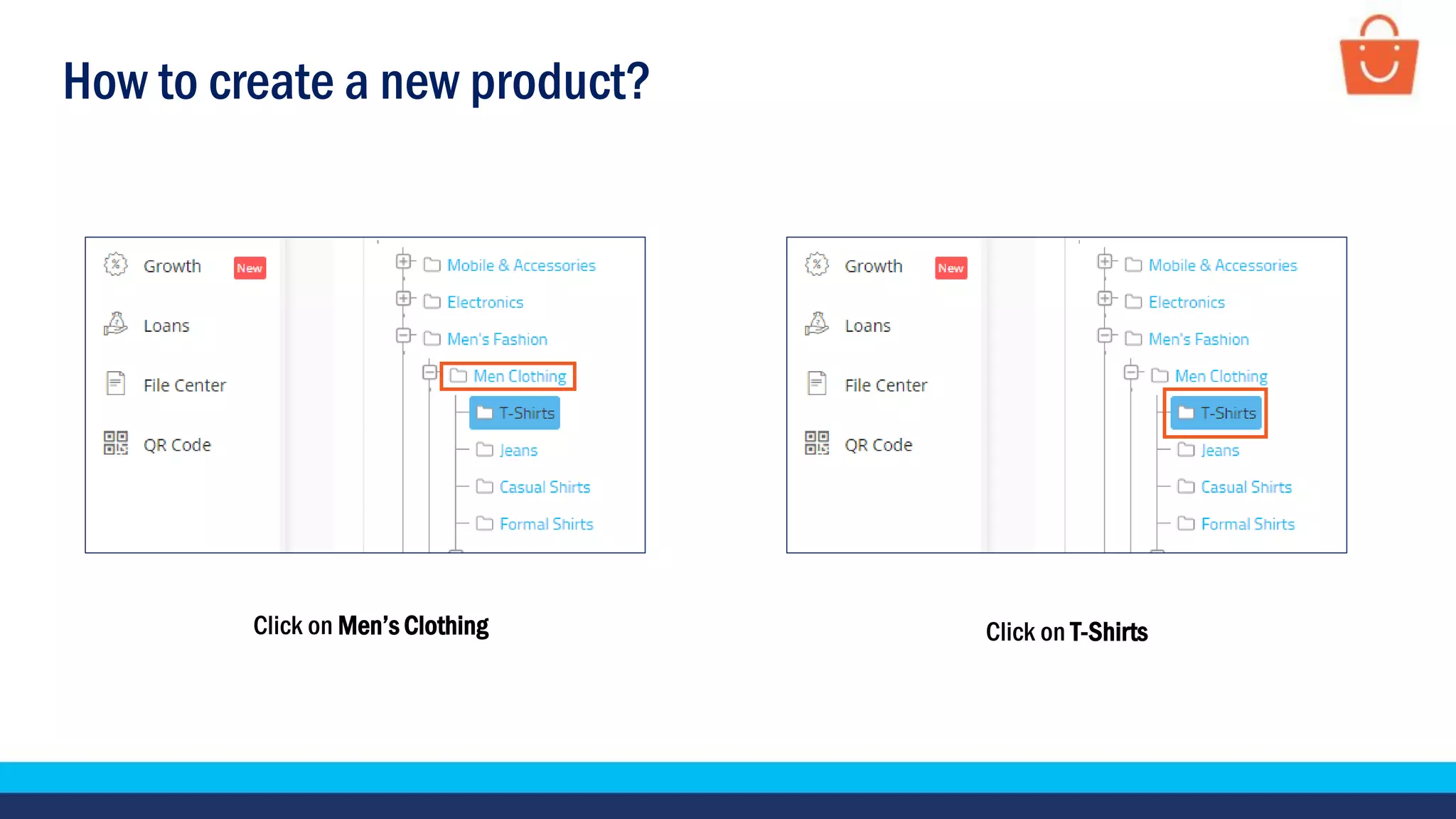 How to create a new product?
Click on Men’s Clothing Click on T-Shirts
 