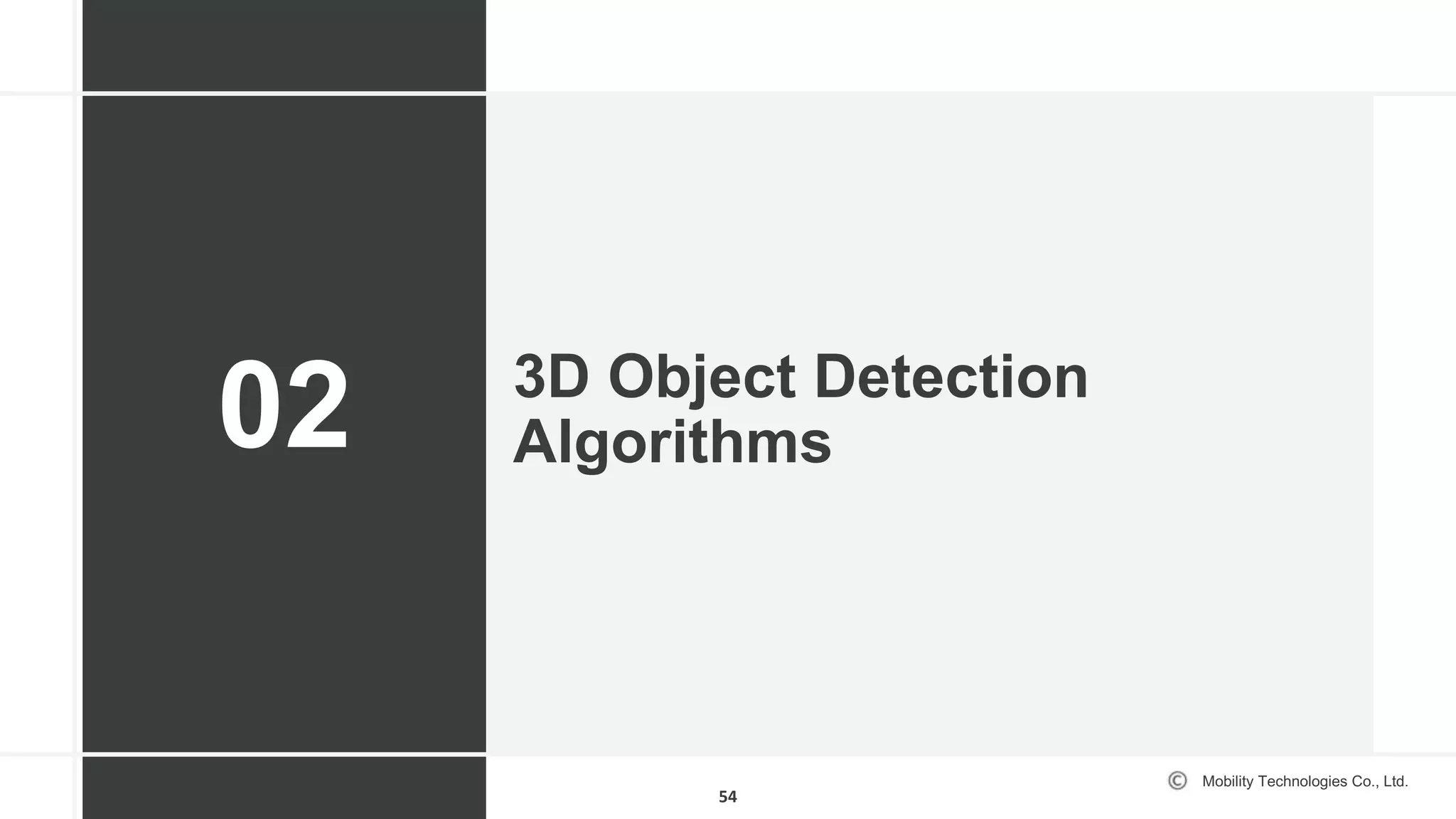 Mobility Technologies Co., Ltd.
3D Object Detection
Algorithms
54
02
 