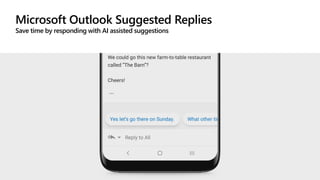 Microsoft Outlook Suggested Replies
Save time by responding with AI assisted suggestions
 