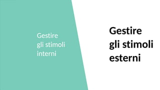 Gestire
gli stimoli
interni
Gestire
gli stimoli
esterni
 