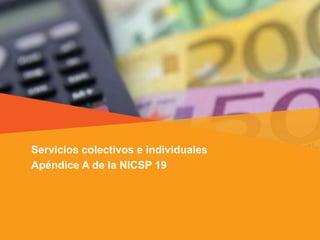 Servicios colectivos e individuales
Apéndice A de la NICSP 19
 