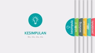 pendahulu
mini
presentati
on
working
whatif
kesimpula
n
KESIMPULAN
Bla, bla, bla, bla
 