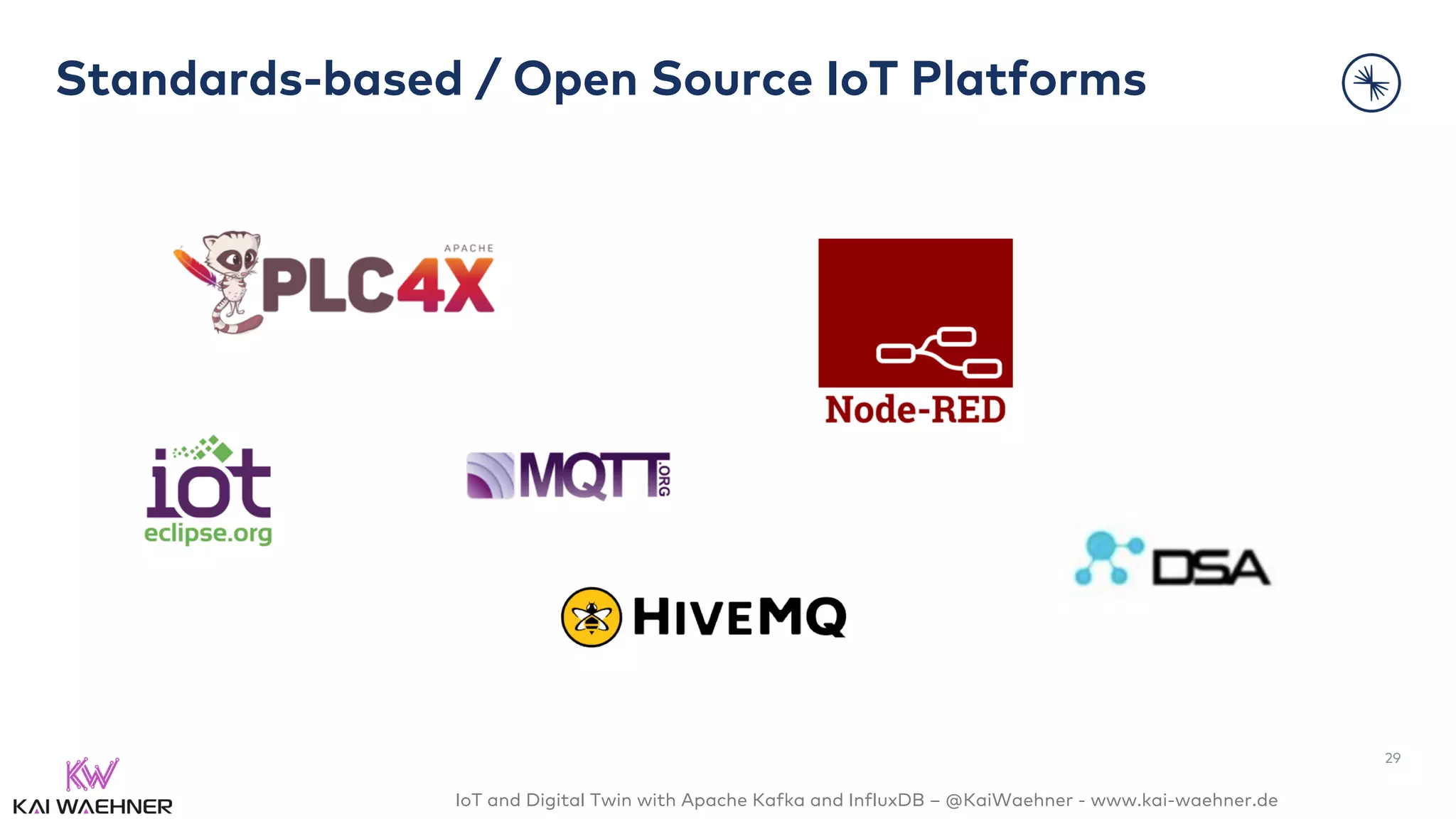 IoT and Digital Twin with Apache Kafka and InfluxDB – @KaiWaehner - www.kai-waehner.de
Standards-based / Open Source IoT Platforms
29
 
