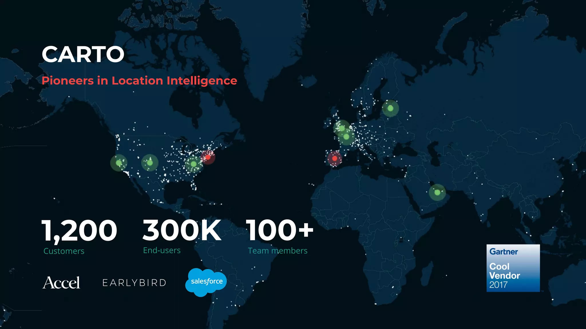 CARTO
Customers
Pioneers in Location Intelligence
1,200 End-users
300K Team members
100+
 