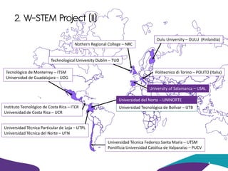 2. W-STEM Project (II)
W-STEM 4
Oulu University – OULU (Finlandia)
Politecnico di Torino – POLITO (Italia)Tecnológico de M...