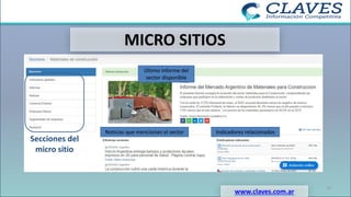 MICRO SITIOS
www.claves.com.ar
Secciones del
micro sitio
Último informe del
sector disponible
Noticias que mencionan el sector Indicadores relacionados
22
 