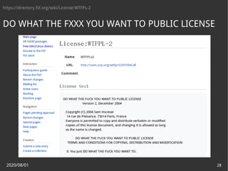 2020/08/01 28
https://directory.fsf.org/wiki/License:WTFPL-2
DO WHAT THE FXXX YOU WANT TO PUBLIC LICENSE
 