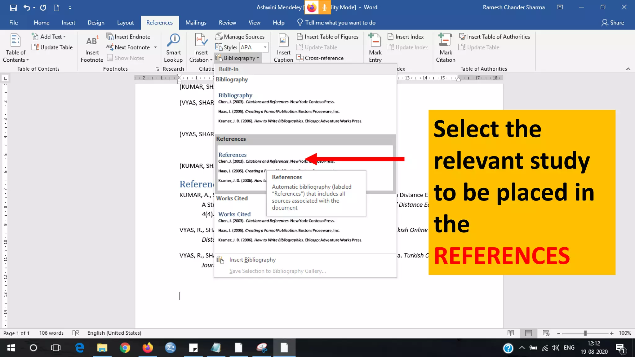 Select the
relevant study
to be placed in
the
REFERENCES