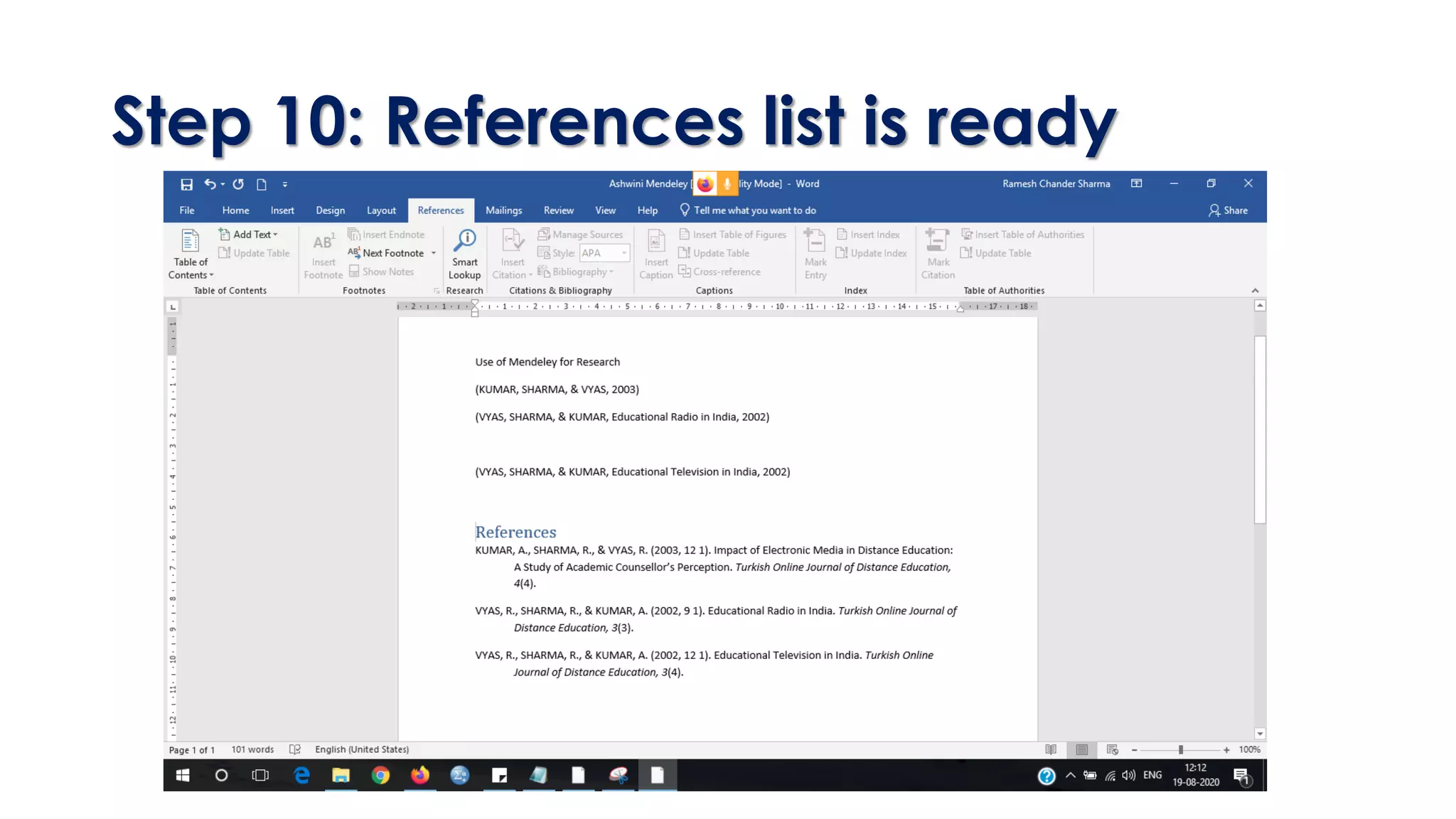 Step 10: References list is ready