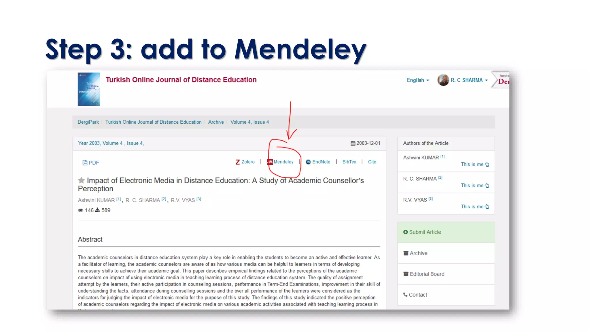 Step 3: add to Mendeley