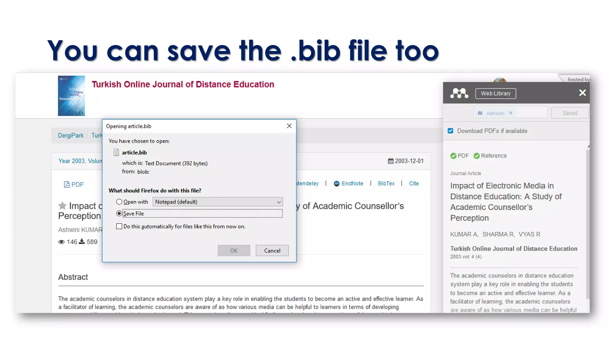 You can save the .bib file too