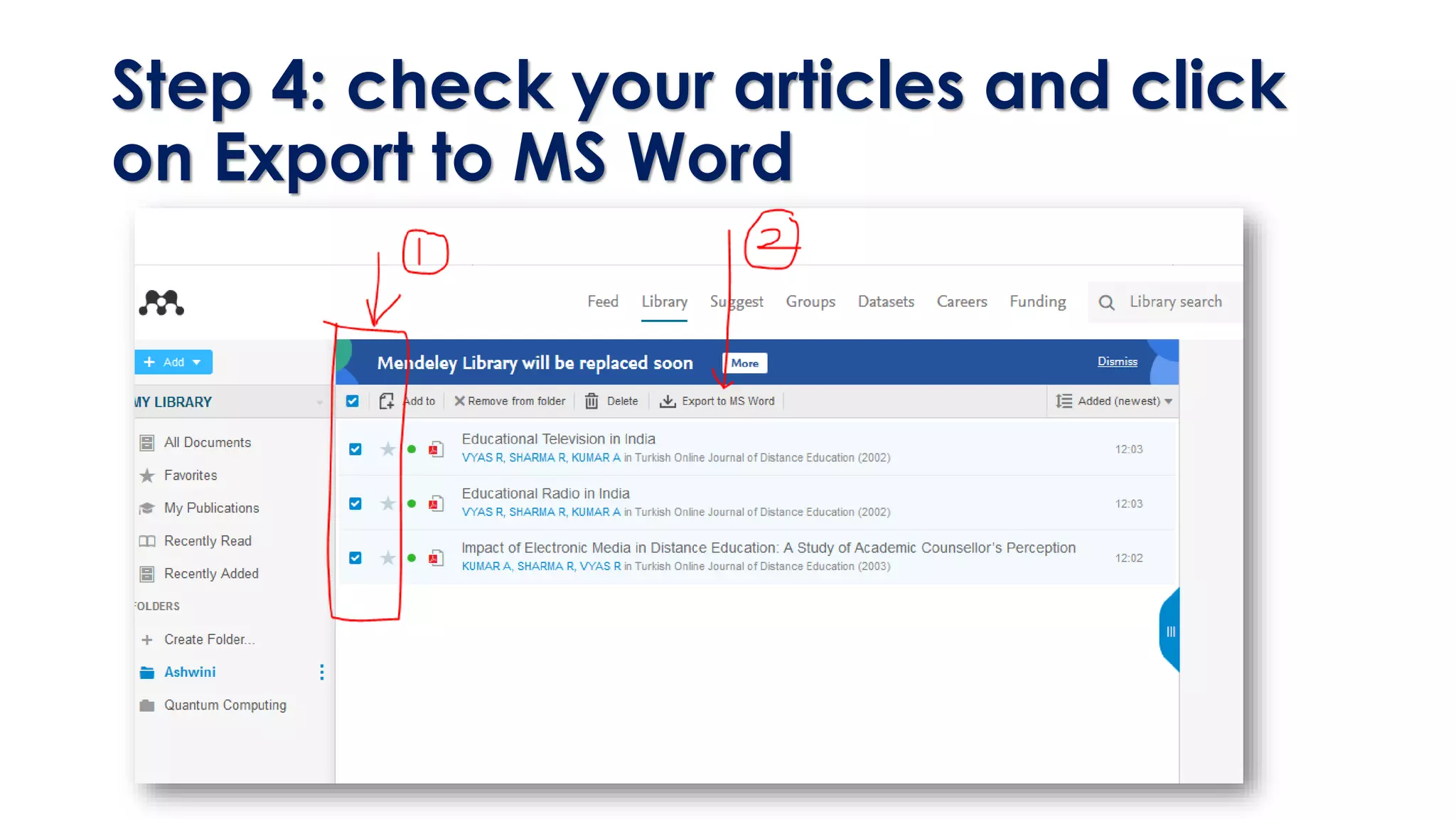 Step 4: check your articles and click
on Export to MS Word