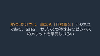 BYOLだけでは、単なる「月額課金」ビジネス
であり、SaaS、 サブスクが本来持つビジネス
のメリットを享受しづらい
 