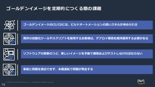 © 2020, Amazon Web Services, Inc. or its Affiliates. All rights reserved.
15
ゴールデンイメージを定期的につくる際の課題
 