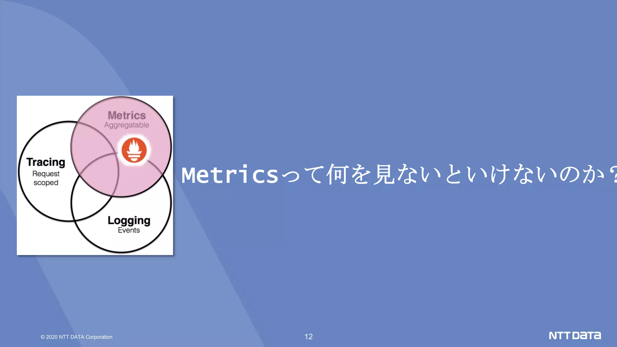 © 2020 NTT DATA Corporation 12
Metricsって何を見ないといけないのか？
 
