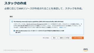 © 2020, Amazon Web Services, Inc. or its Affiliates. All rights reserved.
スタックの作成
必要に応じてIAMリソースが作成されることを承認して、スタックを作成。
 