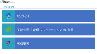 アジェンダ
2
会社紹介
保管＋温度管理ソリューション の 背景
構成要素
 