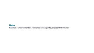 Notes
Résultat : un document de référence utilisé par tous les contributeurs !
 